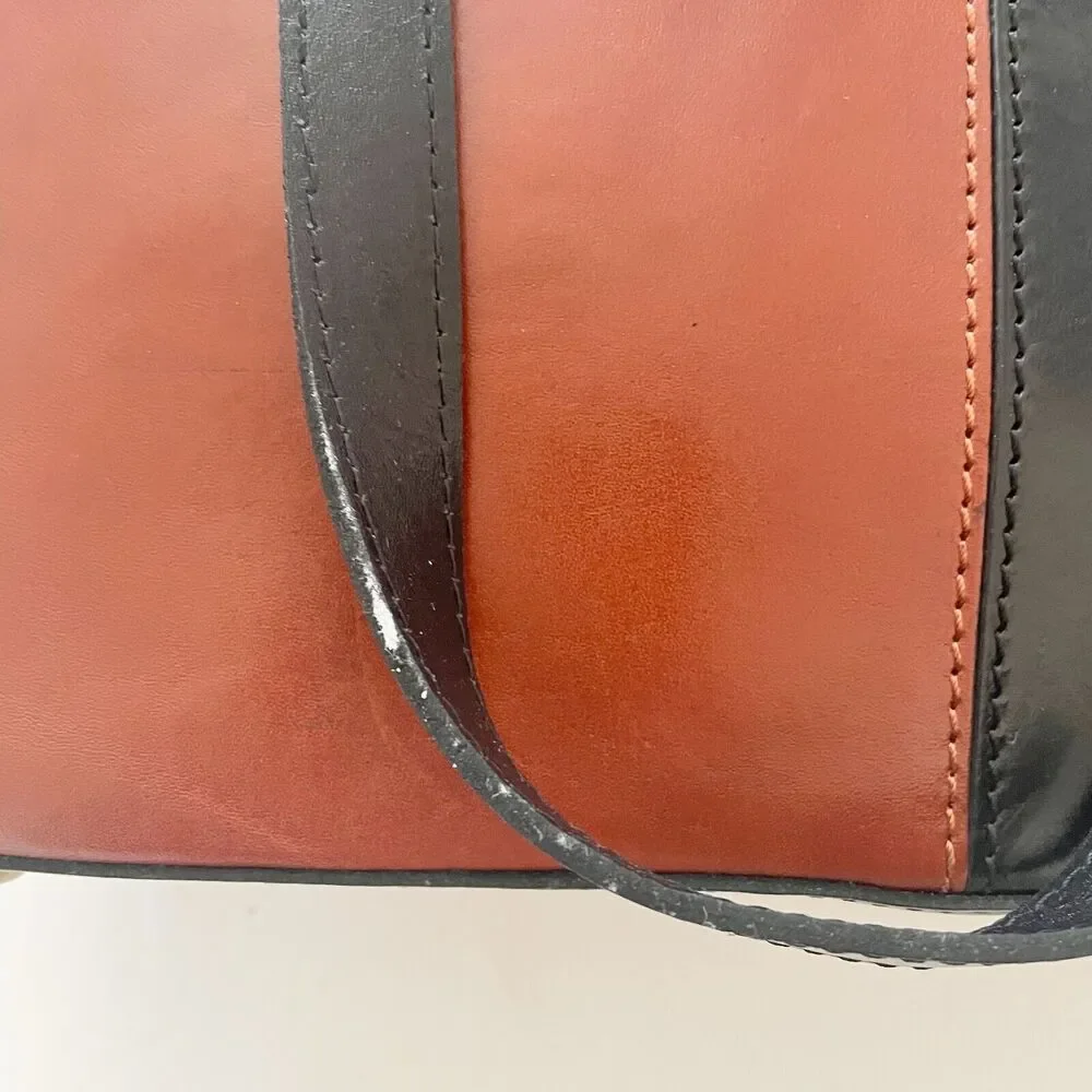 Patricia Nash Braden Leather Tote Bag Large Colorblock Black Brown Italian Made - Picture 7 of 12